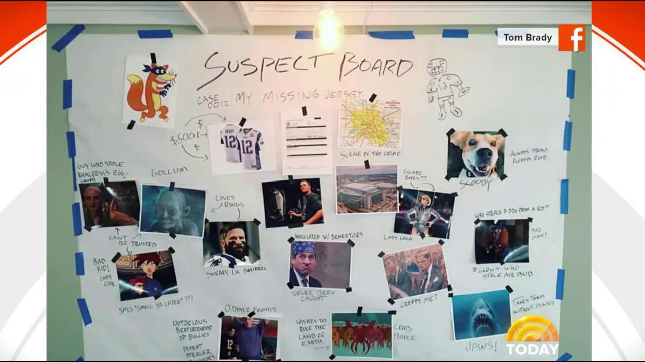 Tom Brady posts hilarious suspect board for his missing Super Bowl jersey