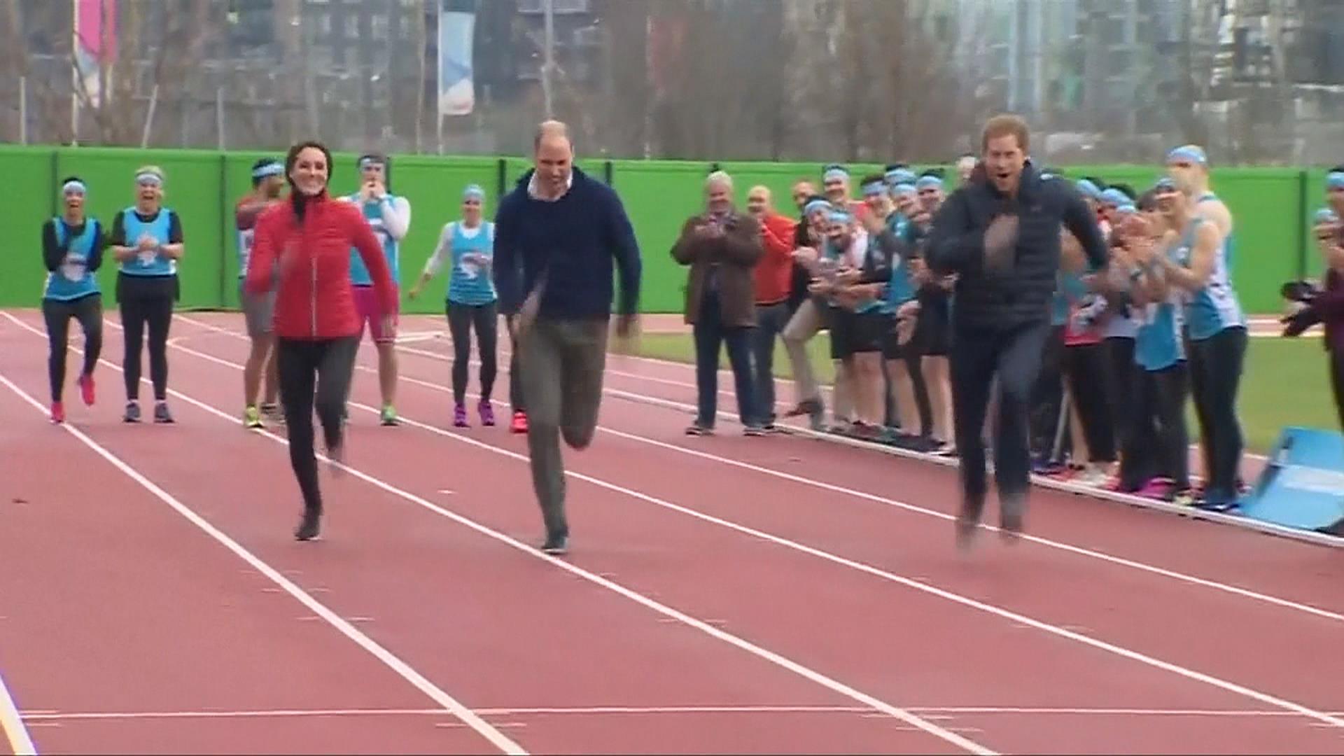 Duchess Kate is outrun by Prince William and Prince Harry in relay race