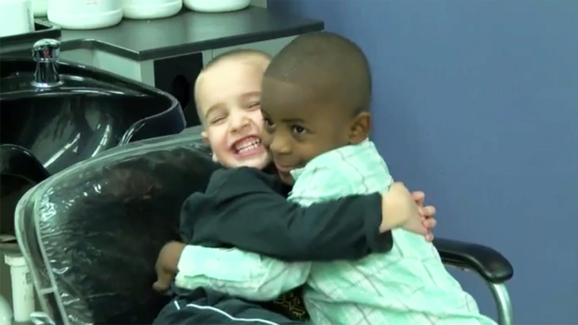 Watch two boys get sweet matching haircuts to trick their teacher