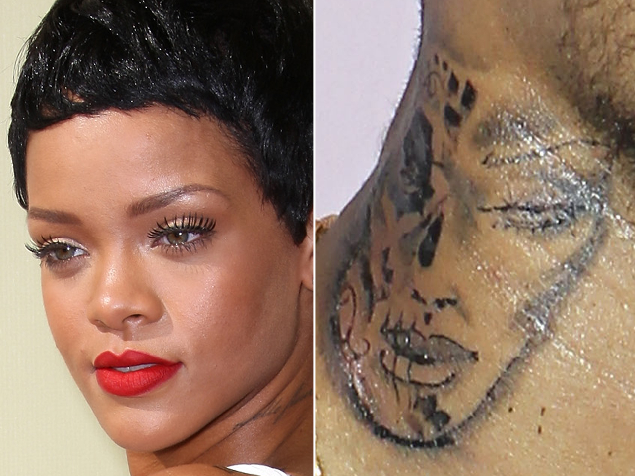Is Chris Browns neck tattoo of Rihannas face Singer shows off ink of  brutally beaten woman but denies its his ex  New York Daily News