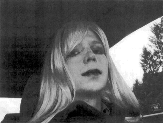 Image: Bradley Manning in wig and make-up.