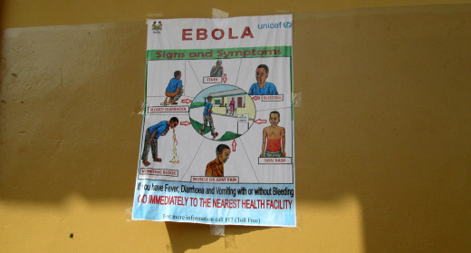 A poster used to educate health care workers in Sierra Leone about symptoms of Ebola virus.