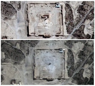 Image: Handout satellite image shows the site of the Temple of Bel before its apparent destruction in Palmyra, Syria