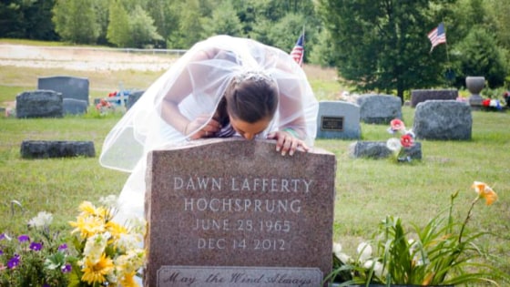 Erica Lafferty at mother's gravesite.
Permission granted for web use within TODAY context.