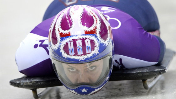 US Noelle Pikus-Pace takes part in a women Skeleton official training at the Sanki Sliding Center in Rosa Khutor during the Sochi Winter Olympics on F...