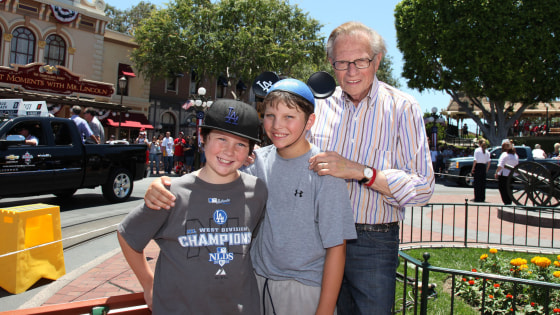 ANAHEIN, CA - JULY 13: In this handout photo provided by Disney, CNN host Larry King, sons Chance (11) and Cannon (10) watch the MLB All-Star Red Car...