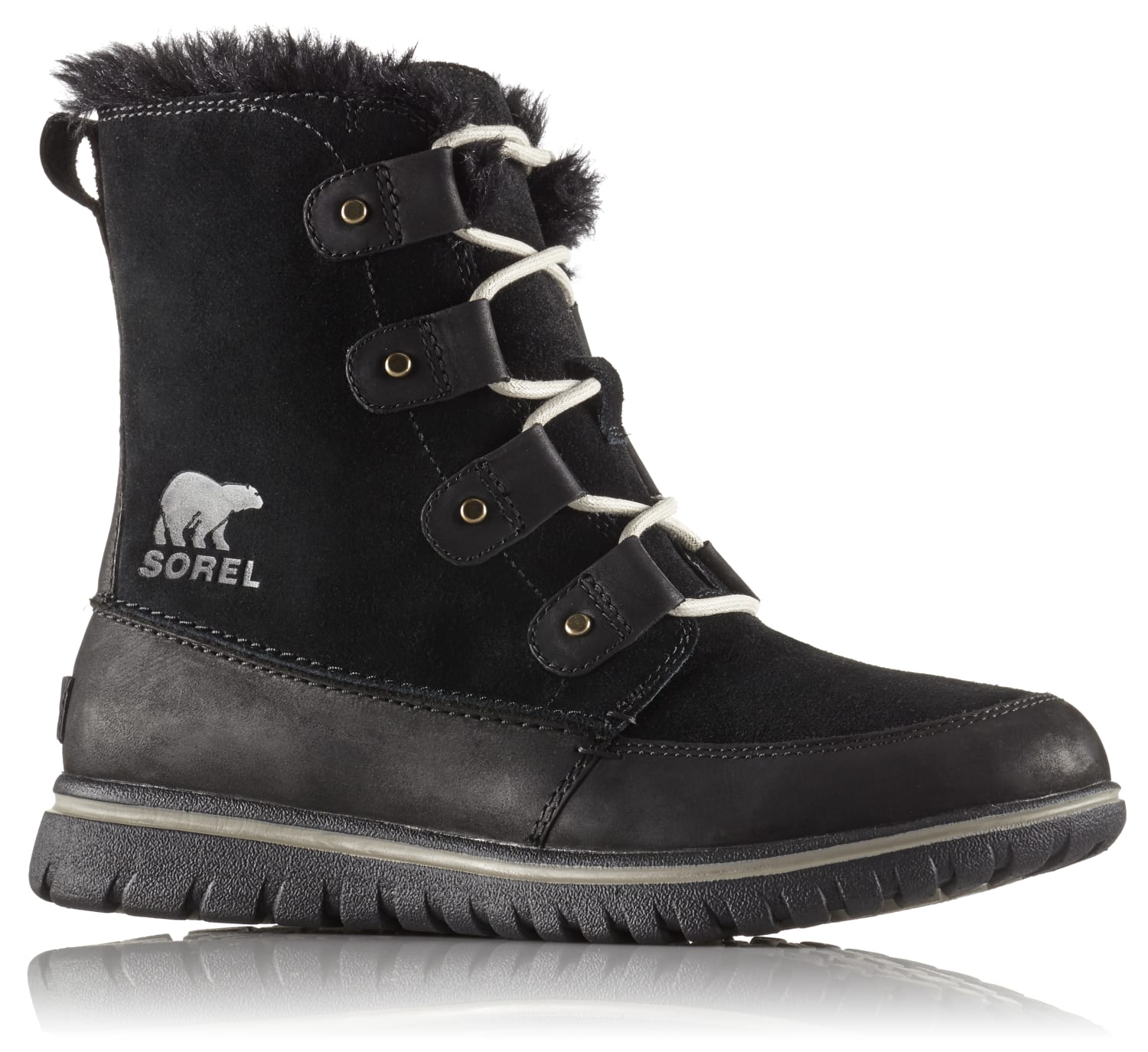 gray sorel boots with fur