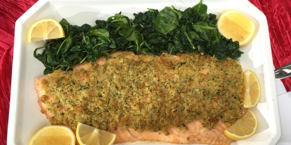 Quick and easy salmon with lemon crust and garlic spinach