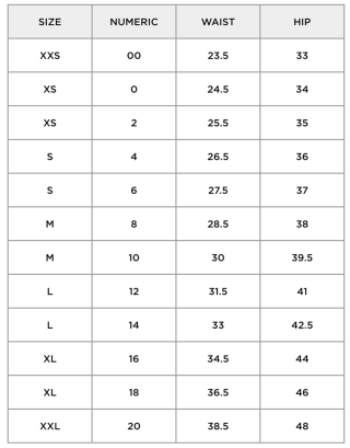 abercrombie and fitch jean size chart