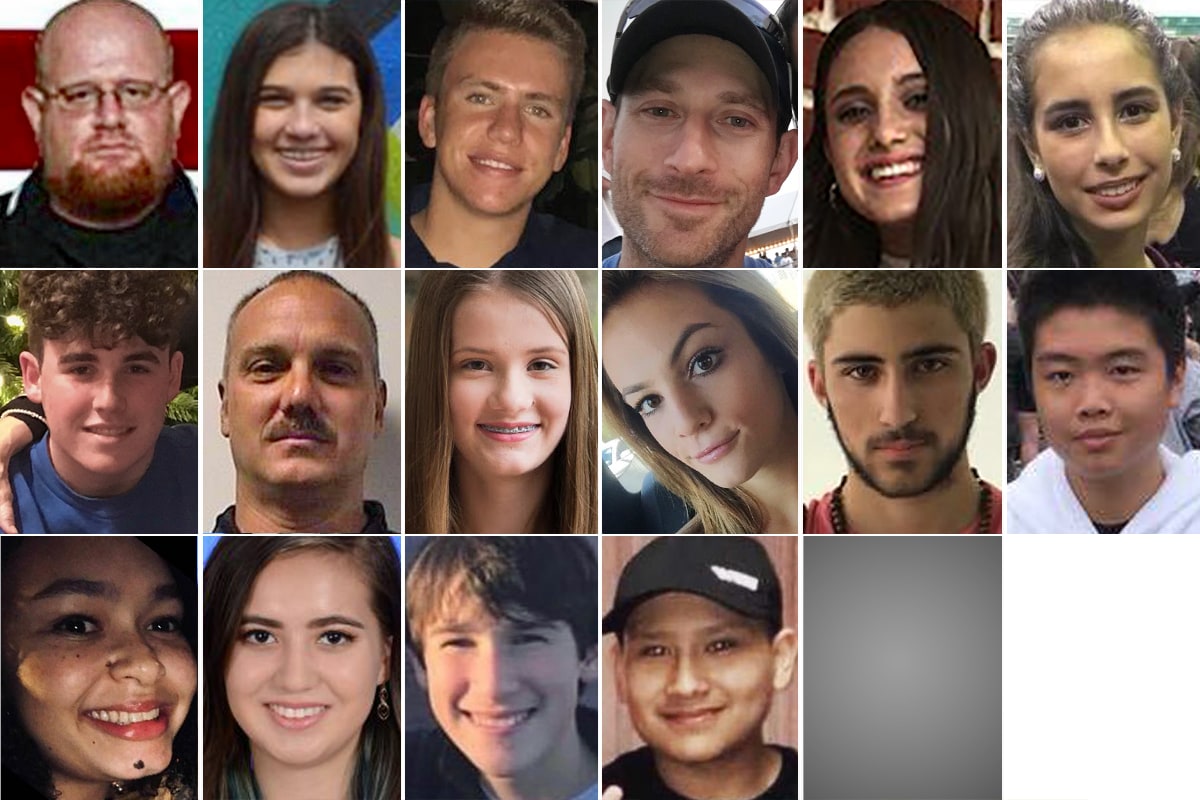 Image: 16 of the 17 fatal victims of the Parkland school shooting.