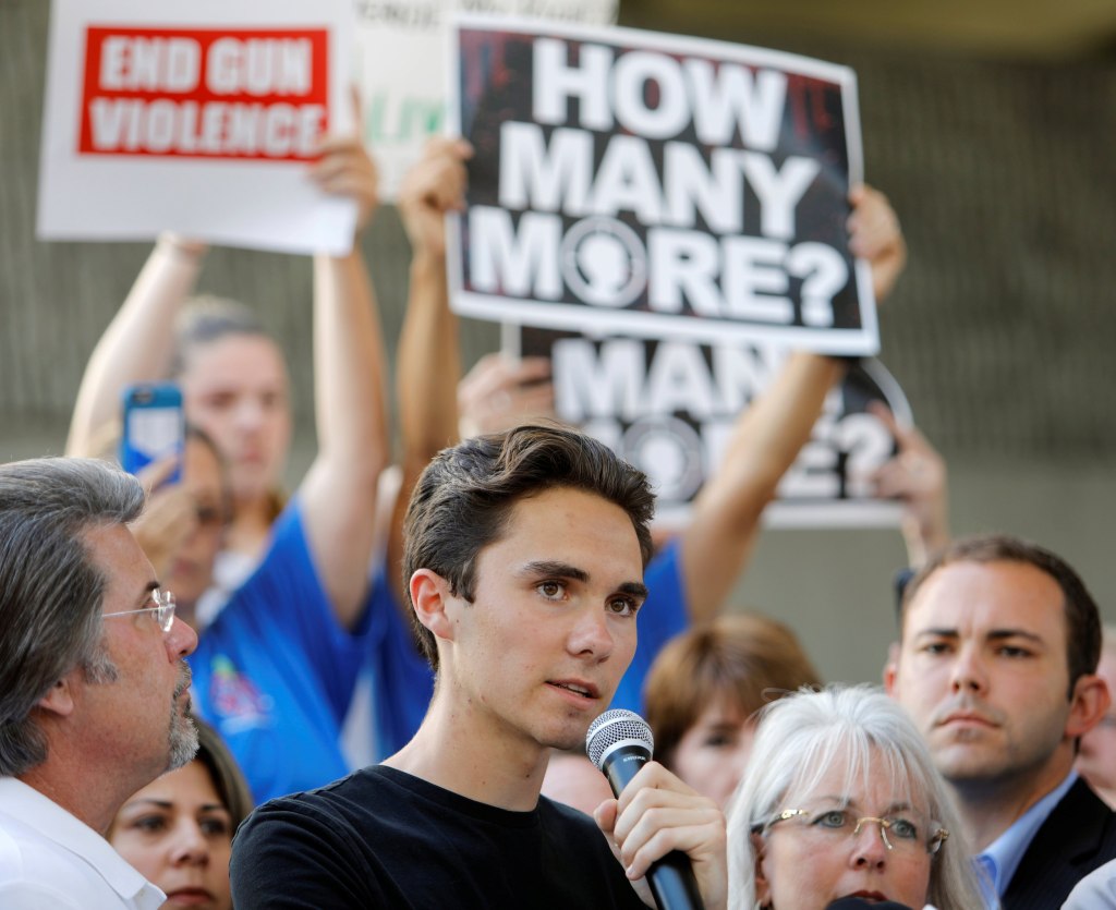 Image: David Hogg, a senior at Marjory Stoneman Douglas High School, speaks at a rally calling for more gun control three days after the shooting at his school, in Fort Lauderdale