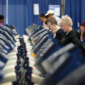 Image: Voters cast ballots for the presidential election at an early voting site in Chicago