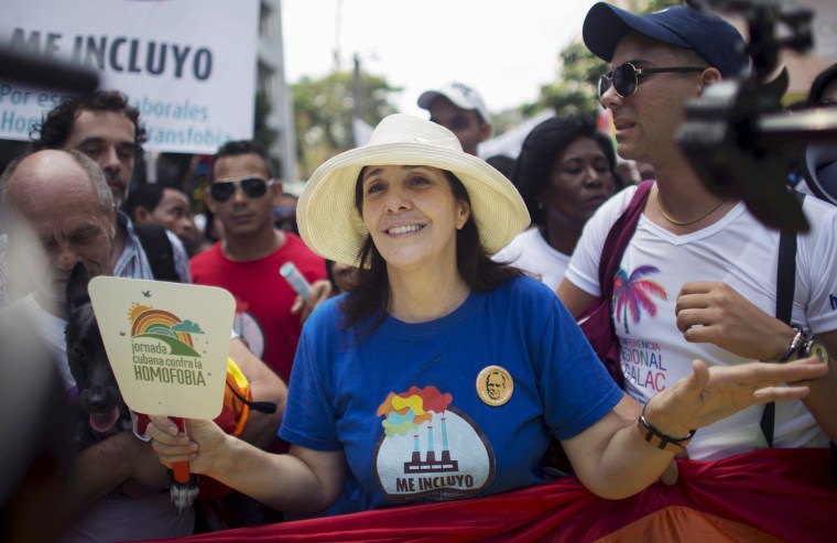 Mariela Castro, sexologist, National Assembly member and daughter of Cuba's President Raul Castro, marches during the Eighth Annual March against Homophobia and Transphobia in Havana