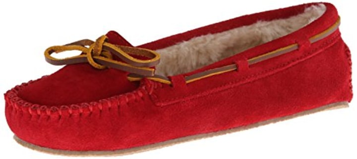 womens red moccasin slippers