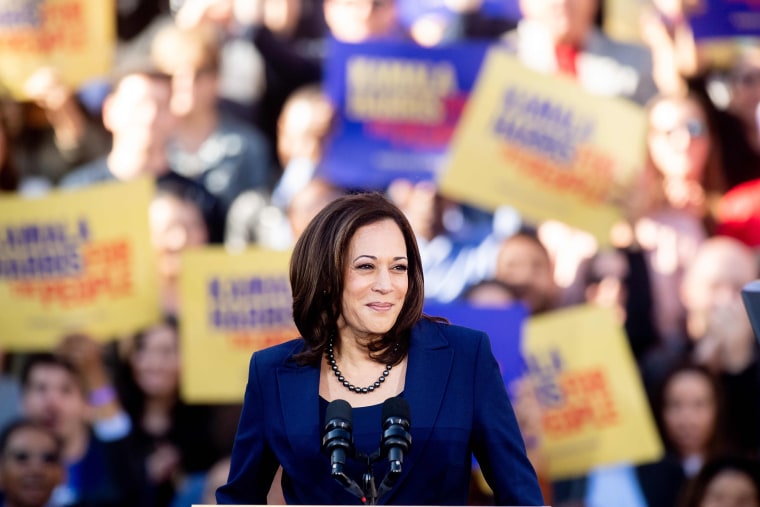 Sen. Kamala Harris, D-Calif., speaks during a rally launching her presidential campaign
