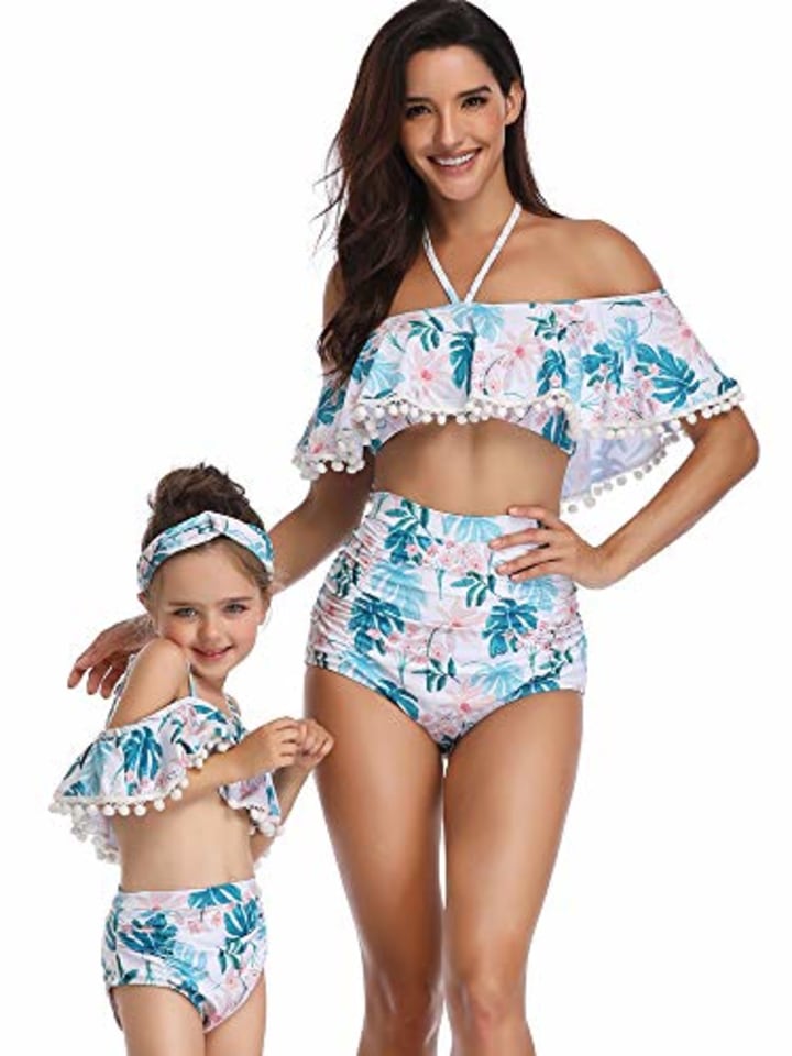 Yaffi Mommy and Me Matching Swimwear Ruffle Two Pieces Bikini Set 2019 Newest Plaid Bathing Suit