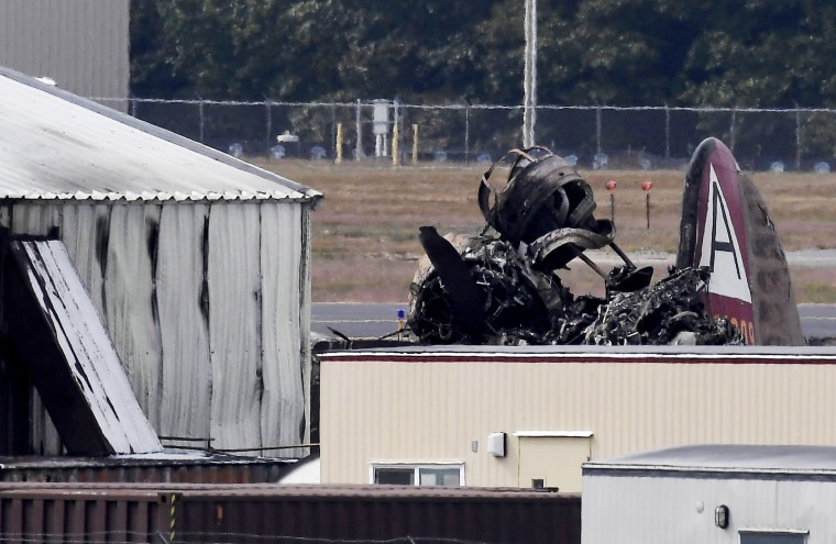 Image: Wreckage of a vintage B-17 bomber plane after it crashed at Bradley International Airport in Connecticut on Oct. 2, 2019.