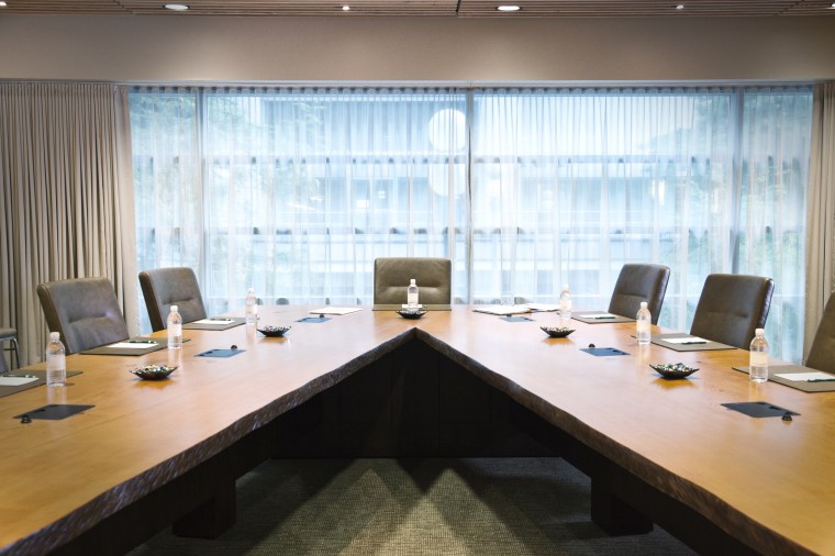 A unique conference table set up for a meeting.