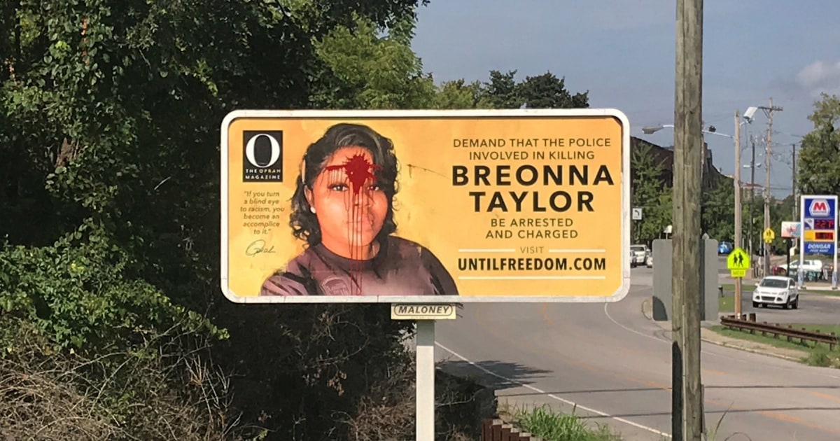 Breonna Taylor billboard in Louisville vandalized with red paint across her forehead