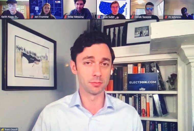 Image: Jon Ossoff appears at a Zoom phone bank