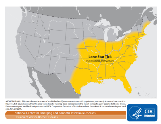 Map of the spread of the lone star tick